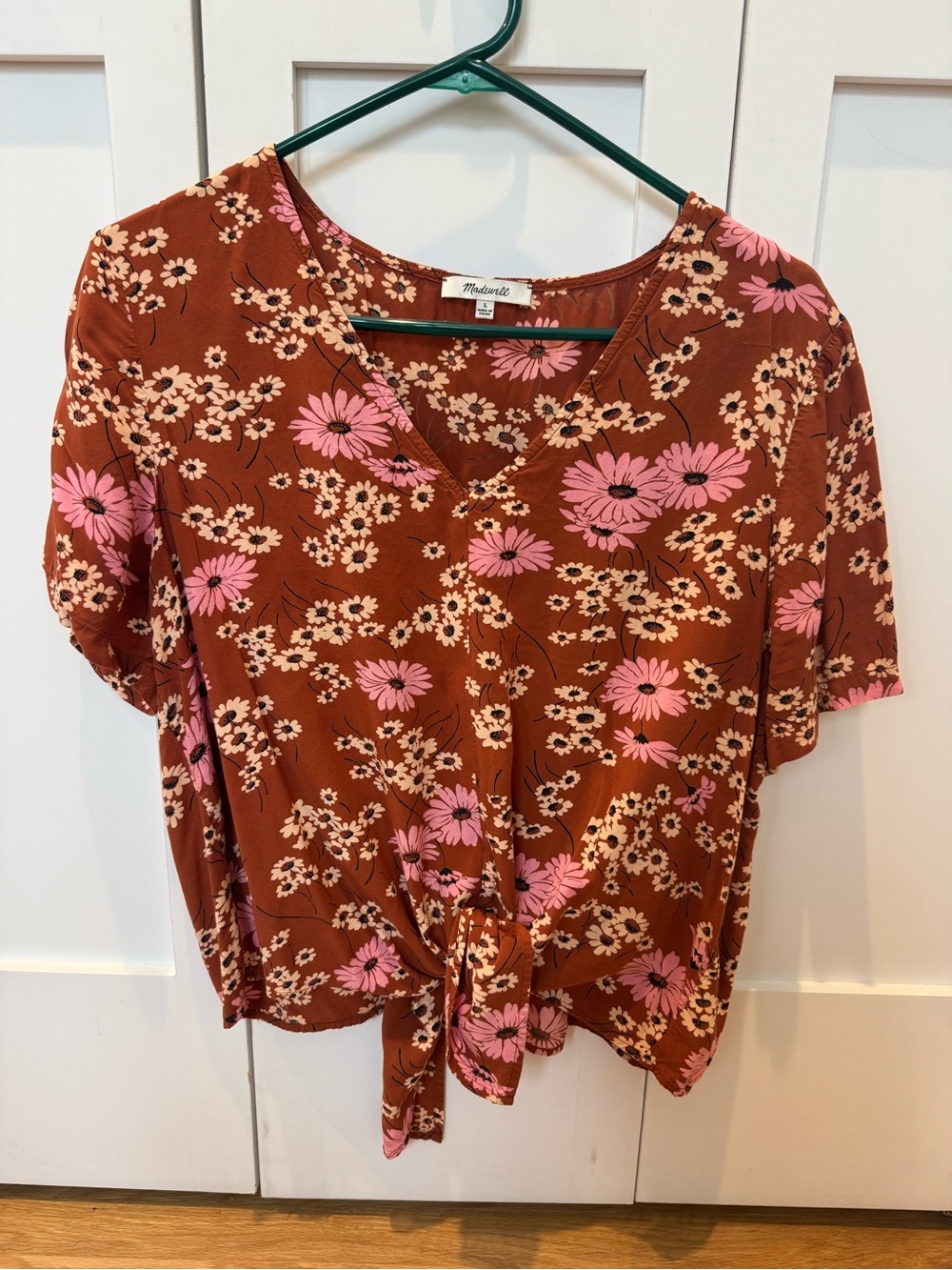 Madewell Rust Floral Tie-Front Crop Top with Pink & Cream Blooms